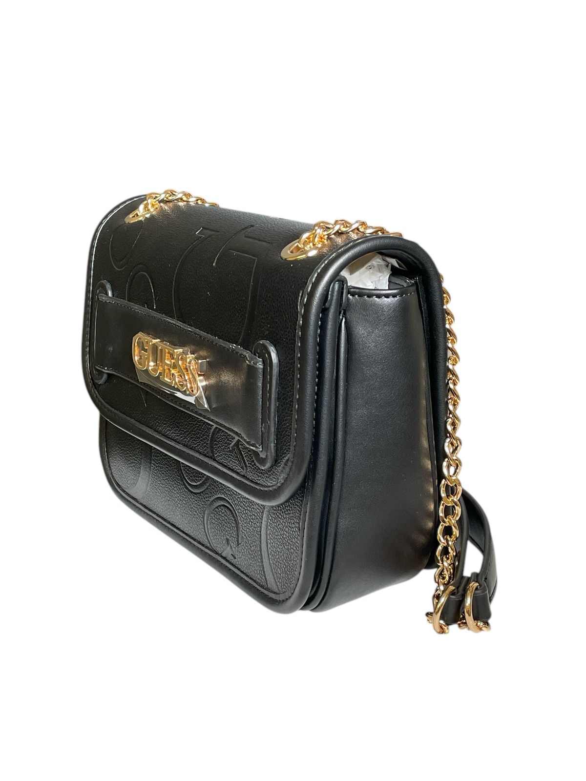 Bolsa Guess Negra con Cadena Dorada – Sofisticación y Estilo Atemporal